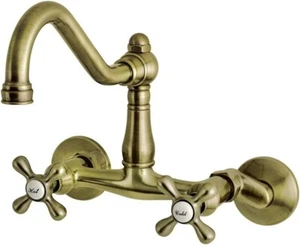Kingston Brass Wall Mount Kitchen Faucet KS3223AX 2 Handle 2 Hole Antique Brass - Picture 1 of 6