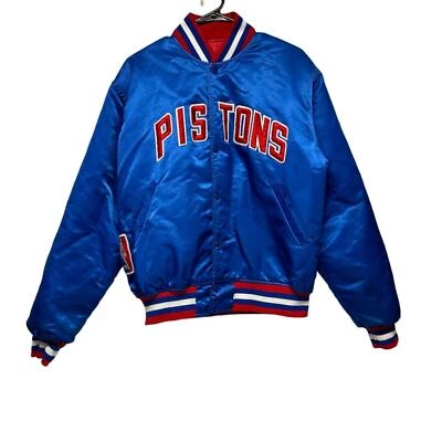 Chaqueta Bomber Vintage NBA Detroit Pistons Años 80 Satén Manga Larga Talla L Foto 1 de 4