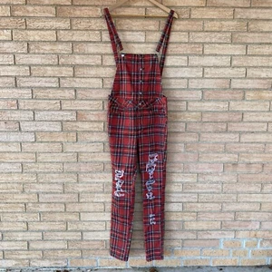 90s y2k Tripp NYC plaid distressed overalls punk emo goth size 30 11 actual 32" - Picture 1 of 18