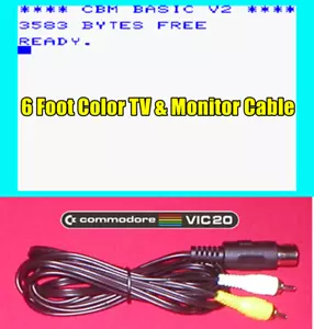 6Ft Color AV TV & Monitor Composite Cable for Commodore VIC-20 Computer NEW - Picture 1 of 6