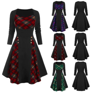 Women Gothic Steampunk Fancy Dress Halloween Party Ladies Vintage Skater Dress - Picture 1 of 14