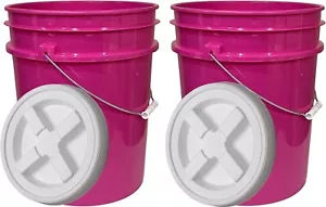 5 Gallon Food Grade Magenta Pink Buckets with Screw On Airtight Lid (Pack of 2) - Picture 1 of 4