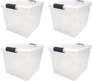 31qt Clear Plastic Storage Bins w/Latching Lids Container Organizer 4 Pack Large - Picture 1 of 9