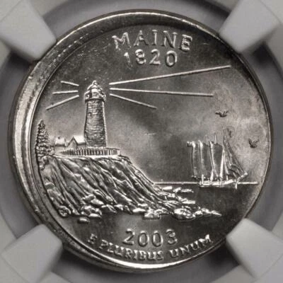2003 NGC MS66 Off Center Maine Statehood Quarter Mint Error Extremely Rare Date - Image 1 of 4