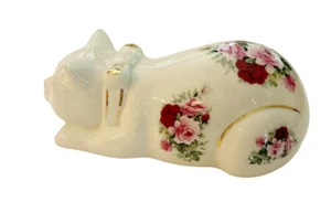 Formalities by Baum Bros Roses Sleeping Cat with Bow and Gold Trim Porcelain - Picture 1 of 8