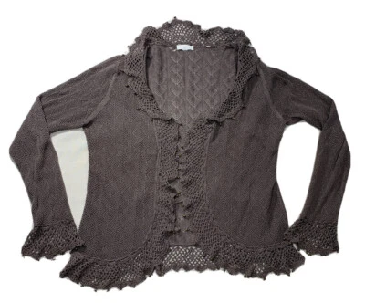 CHARTER CLUB Cardigan Sz L Gray Crochet Beaded - Image 1 of 4
