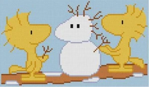 KREUZSTICH + BASTELMUSTER Woodstock Vogel Weihnachten Schneemann Baum Schnee Winter - Bild 1 von 16