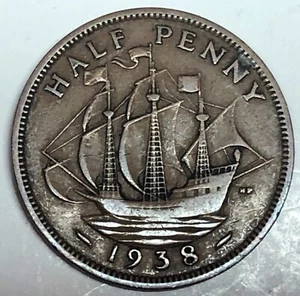 # C9942    GREAT BRITAIN     COIN,     HALF  PENNY    1938 - Picture 1 of 2