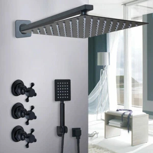 8" Rainfall Shower Faucet 3 Handles Mixer Wall Mount Hand Held Spray Faucet Taps - Picture 1 of 3