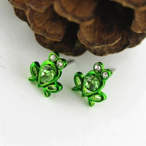 Amazing Zircon Crystal Fashion Jewelry Green Frog Ear Stud Earrings USA SELLER - Picture 1 of 4