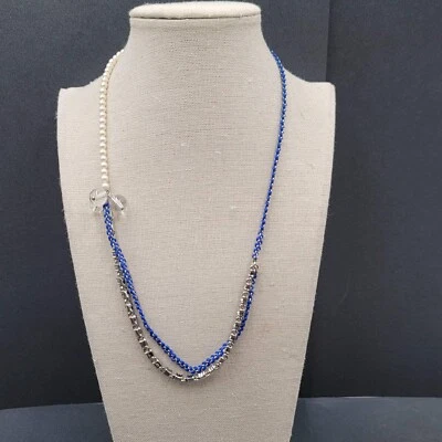 Collar Ann Taylor Tono Plata Cadena Estrás Imitación Perlas Azul Real 22" Foto 1 de 4