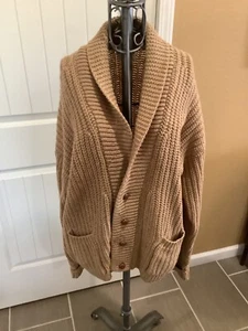 Vintage Alan Michaels 100% Wool Camel Cardigan Sweater Academia Size L - Picture 1 of 5