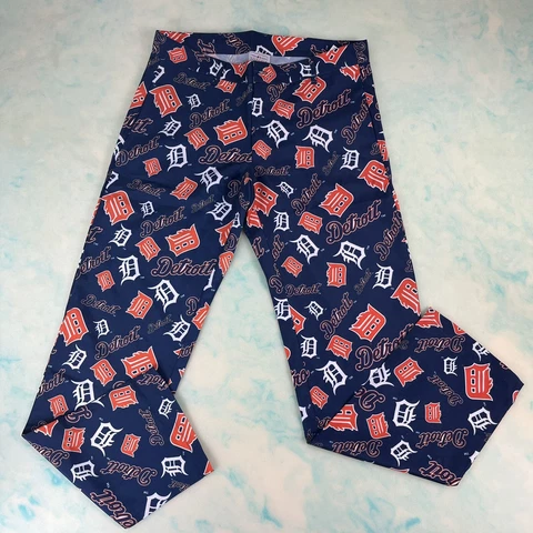 Detroit Tigers Pants Mens Blue Size 42 Logo Pockets Zipper Button Belt Loops Cover