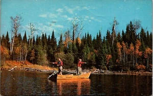 Postcard First Cast Of The Day Two Men Fishing From Boat Vintage Unposted - Picture 1 of 2