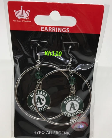 MLB Oakland Athletics Hoop Earrings with Crystal Bead Dangle Cover