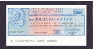 Miniassegno Istituto Bancario San Paolo Torino 200 L. Commercio Genova 20-12-76 - Picture 1 of 1