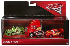 DISNEY CARS 3 RACING 3-PACK MACK LIGHTNING MCQUEEN & CHICK HICKS FBR77 *NEW* - Picture 1 of 1