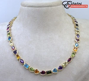 Multi-Stone 14k Yellow Gold Necklace - Picture 1 of 10