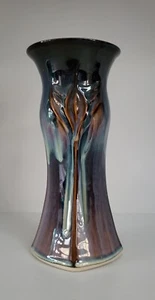 Bill Campbell Studio Pottery Crystalline Blue Drip Glaze Vase Blues Purples sign - Picture 1 of 8