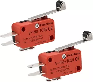 V-156-1C25 Micro Limit Switch Long Hinge Roller - 2 Pack - Picture 1 of 6