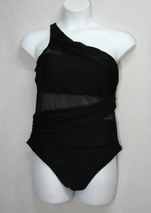 New CUPSHE Black 1 Pc Swimsuit Tummy Control Mesh Cutout Detail One Shoulder XL - Picture 1 of 7