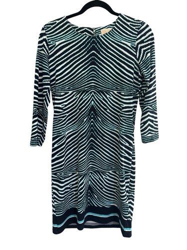 Abito Michael Michael Kors taglia 4 turchese nero stampa animalier aderente zip #3384