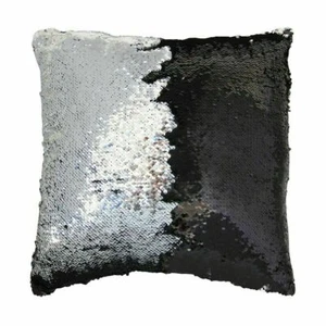 Luxury Black & Silver Magic Mermaid Cushion Covers Reversible Sequin 17X17" Zip - Picture 1 of 6