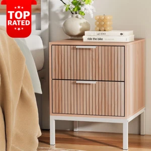 Pine Bedside Table 2 Drawers Nightstand Storage Cabinet Space Saving Organizer - Picture 1 of 12