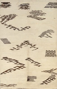 IVORY/ DARK BROWN Modern Moroccan Area Rug Geometric Hand-knotted 5'x8' Carpet - Picture 1 of 12