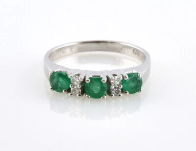 Smaragd Ring 585/000 14 K Weißgold, 4 Diamanten zus. 0,12 ct - Bild 1 von 3