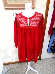 CHAPS-RED-3/4 SLEEVE-LACE YOKE- TIE NECK--BLOUSE TOP-SIZE-2X-NWT-$66 - Picture 1 of 4