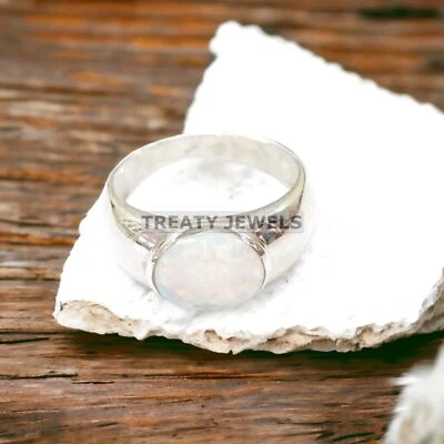 Piedras preciosas de ópalo de corte ovalado con anillo de plata de ley 925 para hombre #841 * Foto 1 de 4