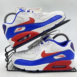 Scarpe da ginnastica Nike Air Max 90 bianche blu rosse taglia UK 5 donna pelle palestra grosse - Foto 1 di 8