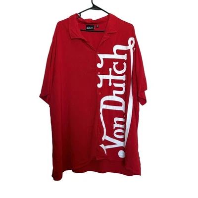 Von Dutch Red Button Up Logo Shirt 3XL Y2K Streetwear Racer Style Oversized Top - Image 1 of 4