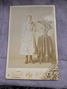 Cabinet Card, Young Women Standin Next To Table With Flowers - Picture 1 of 2