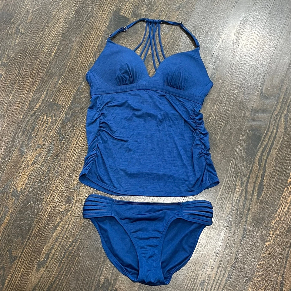 Athleta Aqualuxe Swimsuit Women’s Medium Blue Two Piece Strappy 212829 - Image 1 of 4
