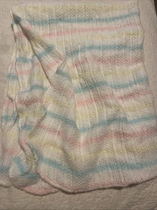 Vintage Acrylic Pastel Stripes Baby Blanket USA 26” X 36” - Picture 1 of 4