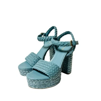 GUESS NEW Women’s Blue Jute Platform Block Heel Sandals Size 7.5 Ankle Strap - Image 1 of 4