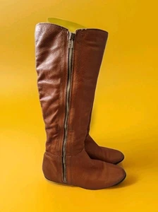 Topshop Brown Leather Flat Knee High Boots - UK Size 6 Soft Lightweight Women's - Picture 1 of 14