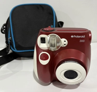 Polaroid 300 Mini Instant Film Camera Red Cream Maroon 60mm Focus Range W/ Case - Image 1 of 4
