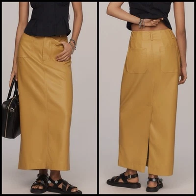 $148 NWT Maeve x Anthropologie Colette Faux Leather Maxi Skirt SMALL Gold Maize - Image 1 of 4