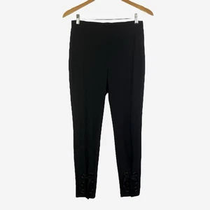 Joseph Ribkoff Pull On Ankle Pants 8 Black Elastic Waist Lace Up Grommet Details - Picture 1 of 10