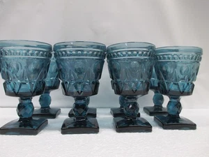 8 lot of Indiana Glass Colony Park Lane Wine Cordial Goblets Teal Blue 4-1/2" - Picture 1 of 15