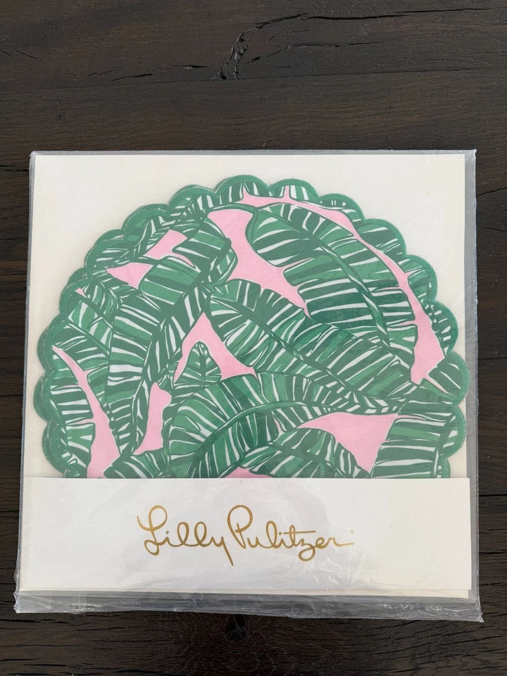 Lilly Pulitzer напечатано Scallop края коврики комплект из 4 раковины розовый новый нераспечатанный - Изображение 1 из 3