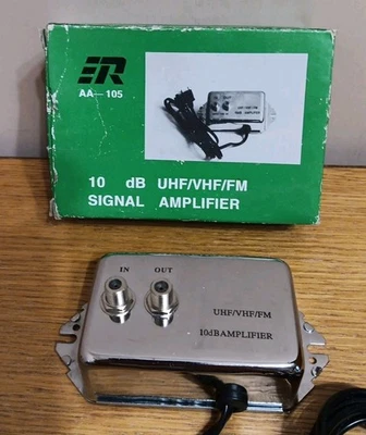 10dB UHF/VHF/FM Signal Amplifier ER Electronic Resourles AA-105 VHF 10dB UHF 7dB - Image 1 of 4