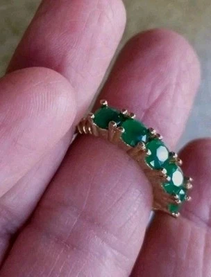 Женское кольцо размер 8,75-Lab созданные изумруды, штамп 925 пробы SilverBand и... - Изображение 1 из 4