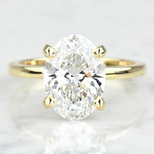 3.25 Carat Oval Shape Genuine Lab Grown Diamond Ring in Gold (CERTIFIED) - Picture 1 of 5