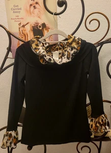 Top tejido sedoso Alberto Makali L guepardo con volantes 🐆 y negro manga larga Italia - Imagen 1 de 4