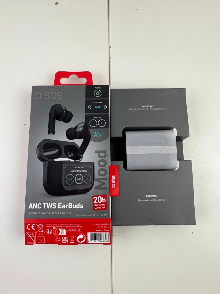 SBS Mood TWS Auricolari ANC Display LCD Touch Bluetooth In-Ear Nero Premium - Immagine 1 di 4