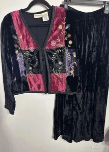 WHITE STAG Vintage 90'S Velvet Jacket & Skirt Set Size Medium Boho Whimsy Goth - Picture 1 of 11